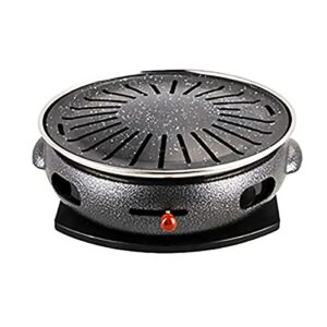 cast iron charcoal grill burners charcoal bbq grill portable tabletop grill food charcoal stove household barbecue tools with solid wooden tray barbecues burners (color : black, size : 33x12cm)