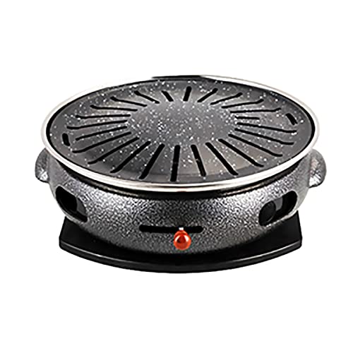 Cast Iron Charcoal Grill Burners Charcoal BBQ Grill Portable Tabletop Grill Food Charcoal Stove Household Barbecue Tools with Solid Wooden Tray Barbecues Burners (Color : Black, Size : 33x12cm)