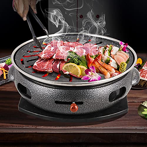 Cast Iron Charcoal Grill Burners Charcoal BBQ Grill Portable Tabletop Grill Food Charcoal Stove Household Barbecue Tools with Solid Wooden Tray Barbecues Burners (Color : Black, Size : 33x12cm)