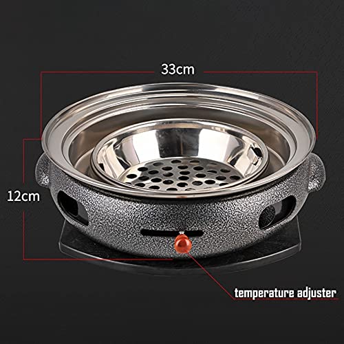 Cast Iron Charcoal Grill Burners Charcoal BBQ Grill Portable Tabletop Grill Food Charcoal Stove Household Barbecue Tools with Miso Soup Pan Barbecues Burners (Color : Black, Size : 33x12cm)