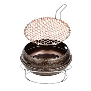 httkse cast iron charcoal grill burners household charcoal stove tabletop bbq grill portable food charcoal stove with copper grill net barbecues burners (color : black, size : 29.5x12.5cm)