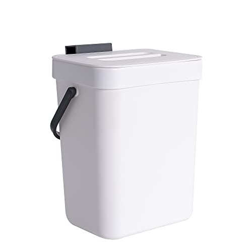 Cesun Small Trash Can with Lid Mini Kitchen Hanging Trash Can Tightly Sealed Odor Free, Small Countertop Compost Bin for Scraps from Daily Cooking, Mountable Trash Bin for Kitchen Counter, 3L White