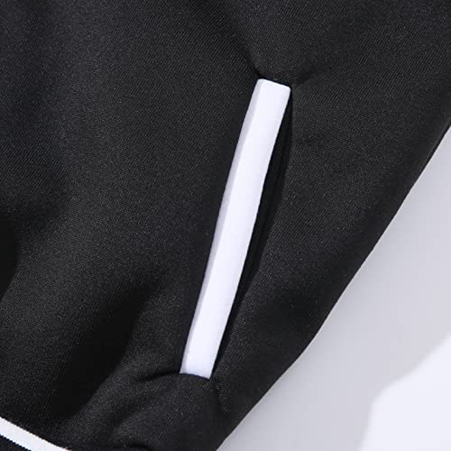 NHUHEQ Baseball Jackets Boys Girls Fit Varsity Jacket Kids Warm Combed Cotton Fleece Jackets (Black,4Y)