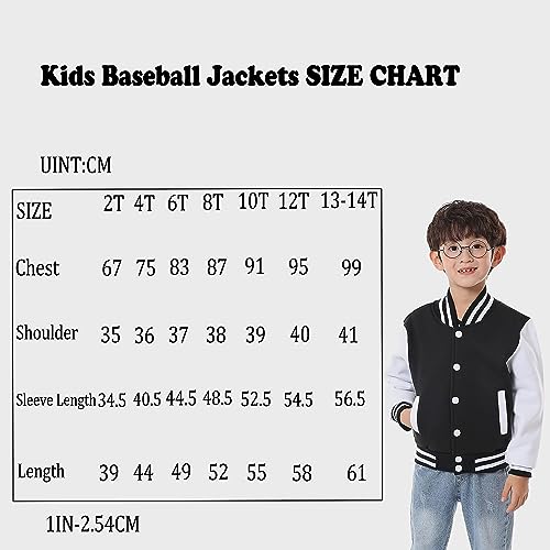 NHUHEQ Baseball Jackets Boys Girls Fit Varsity Jacket Kids Warm Combed Cotton Fleece Jackets (Black,4Y)