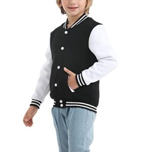 NHUHEQ Baseball Jackets Boys Girls Fit Varsity Jacket Kids Warm Combed Cotton Fleece Jackets (Black,4Y)