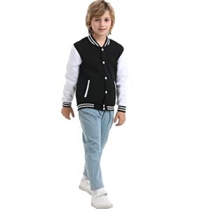 NHUHEQ Baseball Jackets Boys Girls Fit Varsity Jacket Kids Warm Combed Cotton Fleece Jackets (Black,4Y)