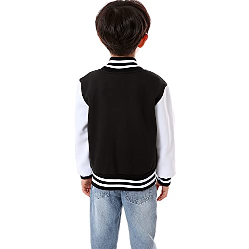 NHUHEQ Baseball Jackets Boys Girls Fit Varsity Jacket Kids Warm Combed Cotton Fleece Jackets (Black,4Y)