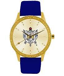 new sigma gamma rho sorority blue leather band watch with shield, 88s