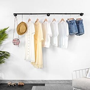 iflove Industrial Pipe Clothing Rack, 70 Inch Wall Mounted Clothes Rack, Wall Racks Hangers Laundry Room for Hanging Clothes, Closet Rods, Display Rack for Retail, SET OF 2, Black with 4 Hooks