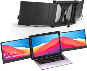 ficihp triple screen laptop monitor, 12’’ portable monitor for laptop 1080p fhd ips with type-c/hdmi/usb-a, plug-play laptop monitor screen extender for 13-16" laptop, supports wins/mac/android/switch