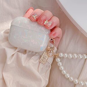 zhiruan airpods pro case (2019) earbuds case protective cover skin with pearl keychain airpods accessories compatible with airpods pro charging case (white)