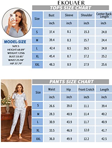 Ekouaer Womens Pajama Sets Short Sleeve Sleepwear Long Pants Soft Sleep Lounge joggers Pj Sets with Pockets