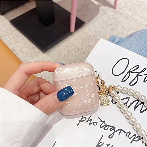 ZHIRUAN Airpods Case Earbuds Case Protective Cover Skin with Pearl Keychain Airpods Accessories Compatible with AirPods Charging Case 2 & 1 (Pink)