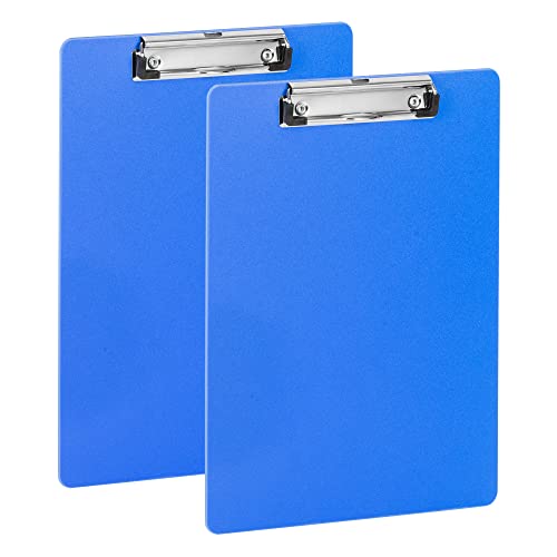 Deli Plastic Clipboard, Clip Board with Low Profile Clip, Standard A4 Letter Size Clipboards for Nurses, Students, Office and Women, Blue, 2 Pack