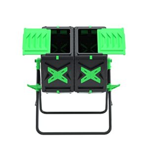 squeeze master large dual chamber compost bin tumbler outdoor garden- easy rotating- sturdy steel frame-fast composting (green, 2 × 18.5 gallon)