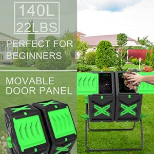 SQUEEZE master Large Dual Chamber Compost Bin Tumbler Outdoor Garden- Easy Rotating- Sturdy Steel Frame-Fast Composting (Green, 2 × 18.5 Gallon)