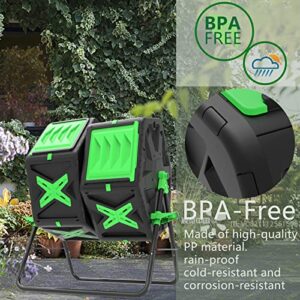 SQUEEZE master Large Dual Chamber Compost Bin Tumbler Outdoor Garden- Easy Rotating- Sturdy Steel Frame-Fast Composting (Green, 2 × 18.5 Gallon)