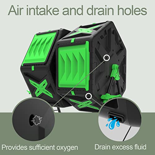 SQUEEZE master Large Dual Chamber Compost Bin Tumbler Outdoor Garden- Easy Rotating- Sturdy Steel Frame-Fast Composting (Green, 2 × 18.5 Gallon)