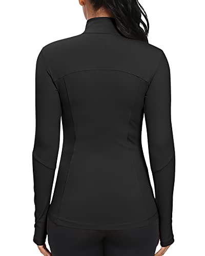 GYM RAINBOW Workout Jackets for Women, Full Zip Slim Fit Lightweight Athletic Running Sports Track Jacket with Pockets(1-Black,Medium)