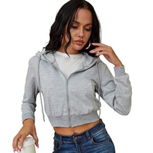 milanpavilion Women's Cropped Zip Up Hoodie Sweatshirt Long Sleeve Zipper Basic Workout Crop Jacket Teen Zipper Hoodie Grey