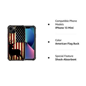 Hensuske Case Compatible with iPhone 13 Mini,American Flag Buck 13 Mini Cases for Boys Men,Fashion Patterns Non-Slip Shock Absorption Soft TPU Bumper Cover Case Compatible with iPhone 13 Mini 5.4 inch