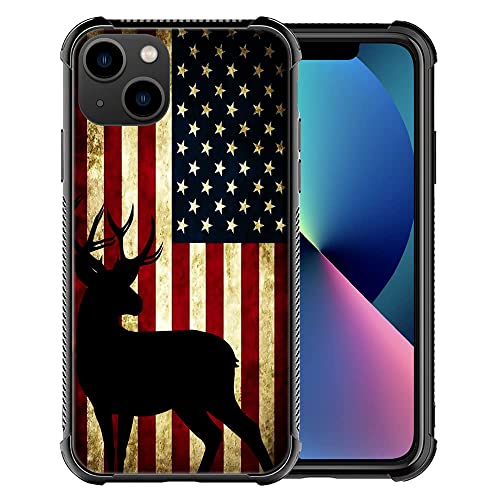 Hensuske Case Compatible with iPhone 13 Mini,American Flag Buck 13 Mini Cases for Boys Men,Fashion Patterns Non-Slip Shock Absorption Soft TPU Bumper Cover Case Compatible with iPhone 13 Mini 5.4 inch