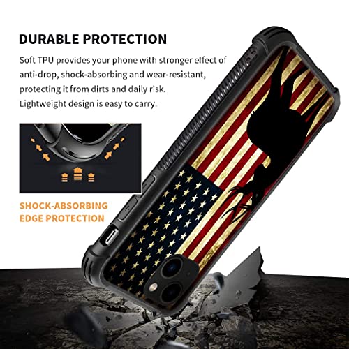 Hensuske Case Compatible with iPhone 13 Mini,American Flag Buck 13 Mini Cases for Boys Men,Fashion Patterns Non-Slip Shock Absorption Soft TPU Bumper Cover Case Compatible with iPhone 13 Mini 5.4 inch