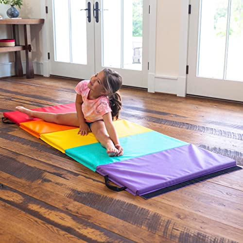 HearthSong 5-Panel Colorful Rainbow Folding Kids' Gymnastics Tumbling Mat for Active Play, with Carrying Handles, 77 Inches Long x 30 Inches Wide