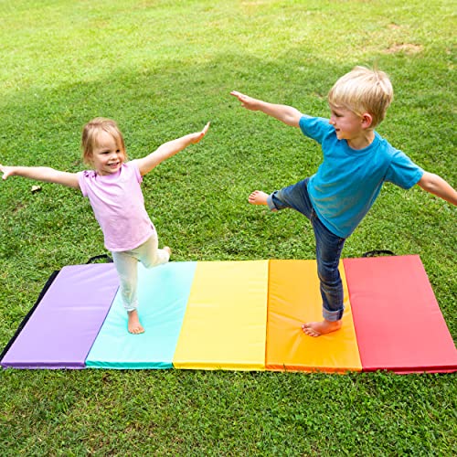 HearthSong 5-Panel Colorful Rainbow Folding Kids' Gymnastics Tumbling Mat for Active Play, with Carrying Handles, 77 Inches Long x 30 Inches Wide