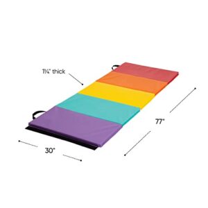 HearthSong 5-Panel Colorful Rainbow Folding Kids' Gymnastics Tumbling Mat for Active Play, with Carrying Handles, 77 Inches Long x 30 Inches Wide