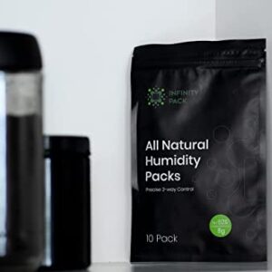 Infinity Pack 62% RH 8 g Humidity Packs (10 Pcs) - Natural Plant Based Solution for Storing up to 28 g Herbs - 2 Way Humidification - Patented Moisture Control Technology - with Resealable Bag