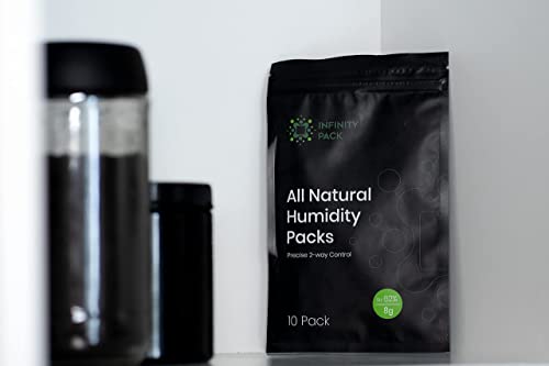 Infinity Pack 62% RH 8 g Humidity Packs (10 Pcs) - Natural Plant Based Solution for Storing up to 28 g Herbs - 2 Way Humidification - Patented Moisture Control Technology - with Resealable Bag