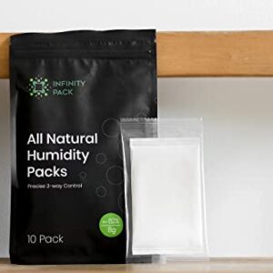 Infinity Pack 62% RH 8 g Humidity Packs (10 Pcs) - Natural Plant Based Solution for Storing up to 28 g Herbs - 2 Way Humidification - Patented Moisture Control Technology - with Resealable Bag