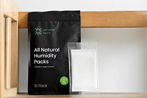 Infinity Pack 62% RH 8 g Humidity Packs (10 Pcs) - Natural Plant Based Solution for Storing up to 28 g Herbs - 2 Way Humidification - Patented Moisture Control Technology - with Resealable Bag