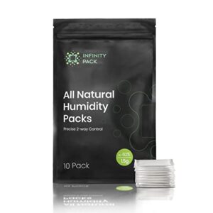 infinity pack 62% rh 1.5 g humidity packs (10 pcs) - natural plant based solution for storing up to 3.5 g herbs - 2 way humidification - patented moisture control technology - with resealable bag