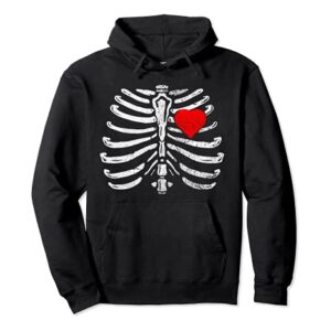 Skeleton Heart Rib Cage X-Ray Funny Halloween Pullover Hoodie