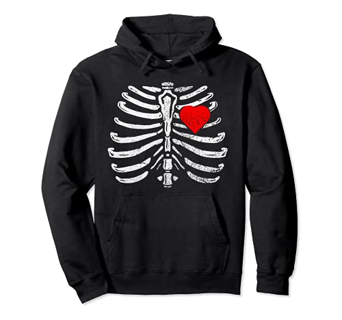 Skeleton Heart Rib Cage X-Ray Funny Halloween Pullover Hoodie