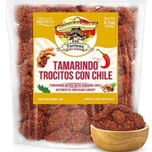 tamarindo de frutas con chile, authentic mexican tamarind candy with chili, sweet, tangy and spicy. dulce de tamarindo 8.5 oz. bag by don turinos