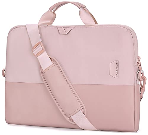 BAGSMART Laptop Bag for Women, 15.6 Inch Laptop Case,Slim Computer Bag,15 Inch Messenger Shoulder Bag, Laptop Briefcase for Business Office Travel, Light Pink