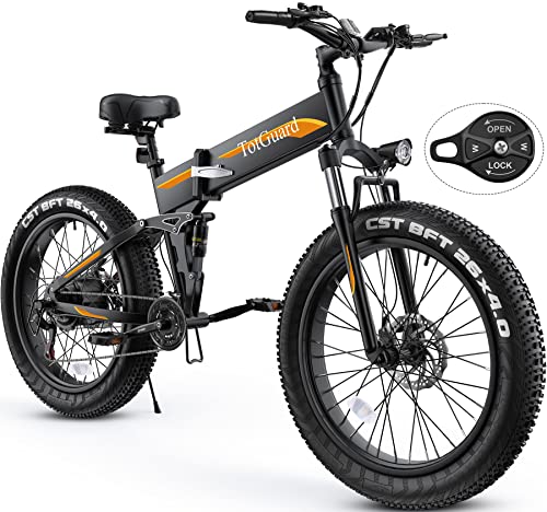 TotGuard 26" Fat Tire Electric Bike 500W 21.6MPH Ebike Foldable Adult Electric Mountain Bicycles with 48V 10Ah Battery and Lockable Suspension Fork