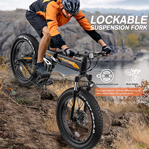TotGuard 26" Fat Tire Electric Bike 500W 21.6MPH Ebike Foldable Adult Electric Mountain Bicycles with 48V 10Ah Battery and Lockable Suspension Fork