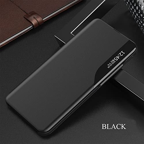Ysnzaq Hard PU + TPU Leather Fashion Slim Magnetic Kickstand with Business Smart Window Phone Cover for Xiaomi Redmi Note 10S / Xiaomi Redmi Note 10 4G (Not 5G) QHBX Black
