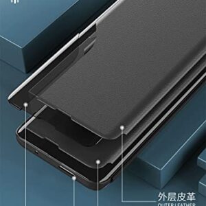Ysnzaq Hard PU + TPU Leather Fashion Slim Magnetic Kickstand with Business Smart Window Phone Cover for Xiaomi Redmi Note 10S / Xiaomi Redmi Note 10 4G (Not 5G) QHBX Black