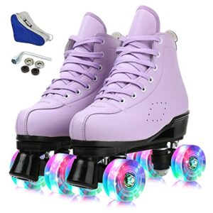 yyw roller skates for women girls classic double-row roller skates high-top pu leather roller skate shoes indoor outdoor roller skates purple