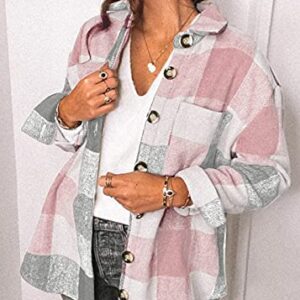 PRETTYGARDEN Women's 2023 Fall Clothes Plaid Shacket Jacket Long Sleeve Button Down Flannel Shirts Fashion Blouse(Pink,Medium)