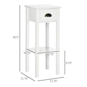 HOMCOM 2-Tier Side Table with Drawer, Narrow End Table with Bottom Shelf, for Living Room or Bedroom, White