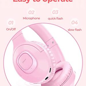 E5 Kids Wireless Headphones with Microphone, Bluetooth 5.0 Over Ear Wireless Kids Headphones with Volume Control 85dB/93dB, 40H Playtime,Sharing Function,for School/iPad/Tablet/Boys/Girls (Pink)