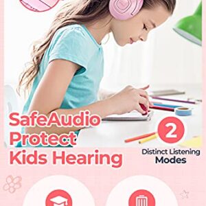 E5 Kids Wireless Headphones with Microphone, Bluetooth 5.0 Over Ear Wireless Kids Headphones with Volume Control 85dB/93dB, 40H Playtime,Sharing Function,for School/iPad/Tablet/Boys/Girls (Pink)