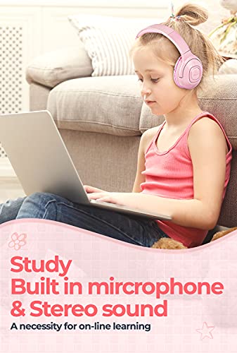 E5 Kids Wireless Headphones with Microphone, Bluetooth 5.0 Over Ear Wireless Kids Headphones with Volume Control 85dB/93dB, 40H Playtime,Sharing Function,for School/iPad/Tablet/Boys/Girls (Pink)