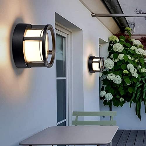 Mrdsre IP65 Waterproof Round Outdoor Garden Post Bollard Light Residential Lighting Column Lamp Aluminum Pathway Driveway Floor Lawn Landscape Lighting Decoration Pillar Lantern Stigma Lamps